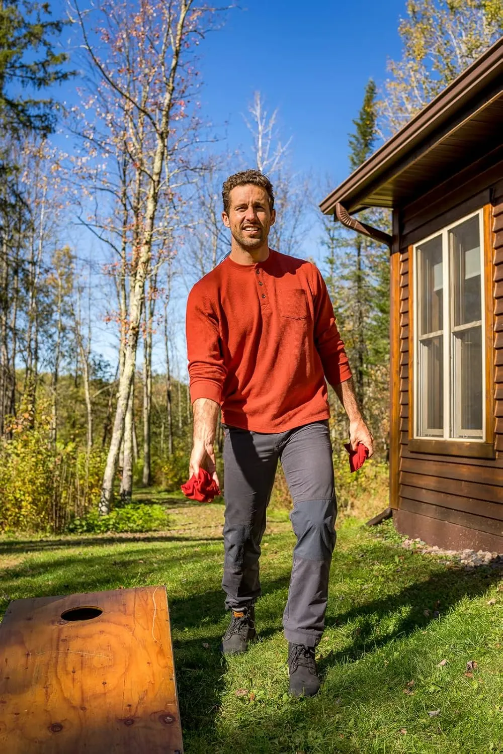 The American Outdoorsman Long-Sleeve Waffle Knit Thermal Henley Shirts with Pocket for Men