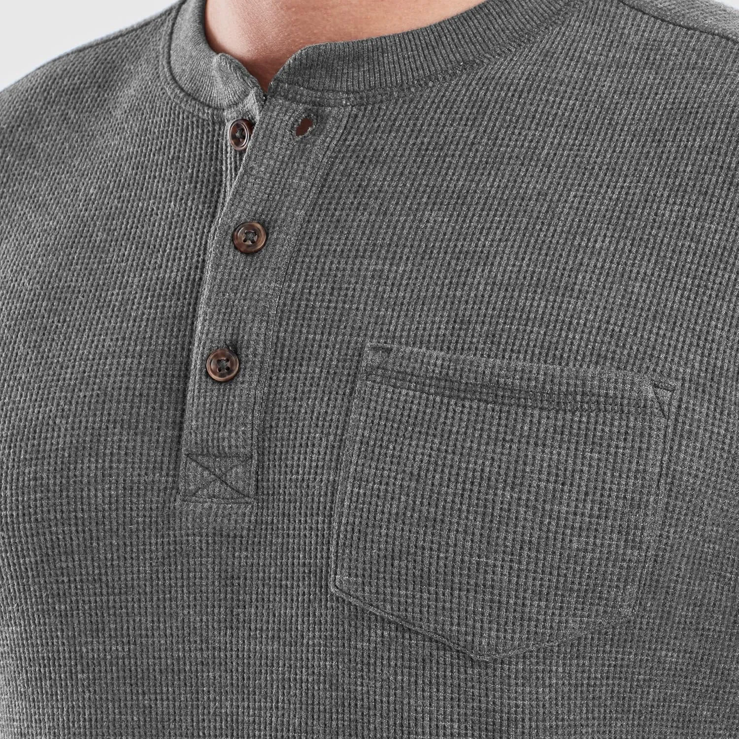 The American Outdoorsman Long-Sleeve Waffle Knit Thermal Henley Shirts with Pocket for Men