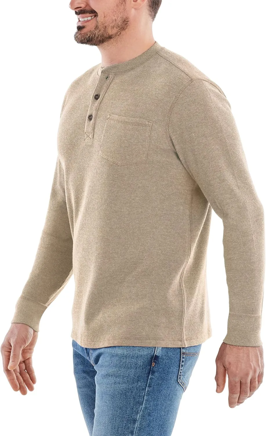 The American Outdoorsman Long-Sleeve Waffle Knit Thermal Henley Shirts with Pocket for Men