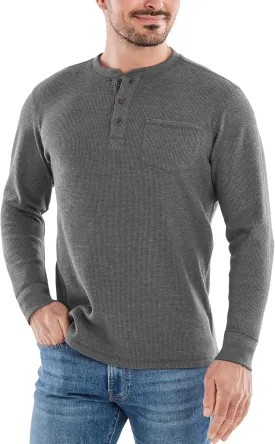 The American Outdoorsman Long-Sleeve Waffle Knit Thermal Henley Shirts with Pocket for Men