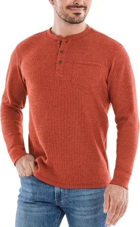 The American Outdoorsman Long-Sleeve Waffle Knit Thermal Henley Shirts with Pocket for Men