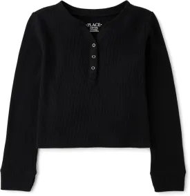 The Children's Place Girls' Basic Long Sleeve Thermal Henley Tops