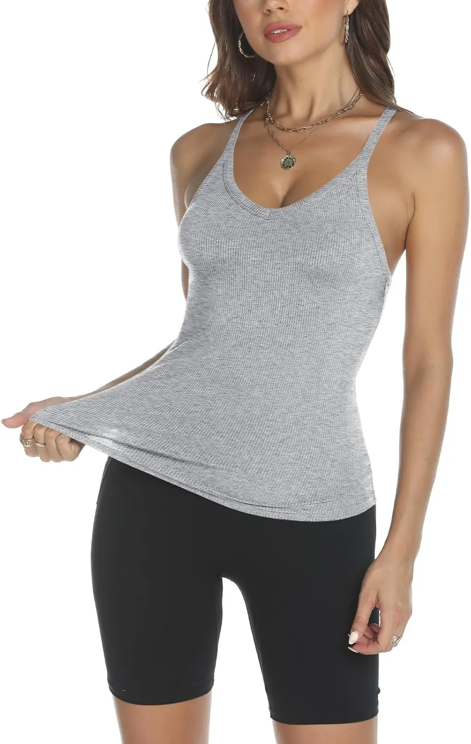 Trendy Queen Womens Workout Tank Tops Racerback Summer 2025 Camisole Top V Neck Ribbed Sleeveless Beach Fashion Clothes