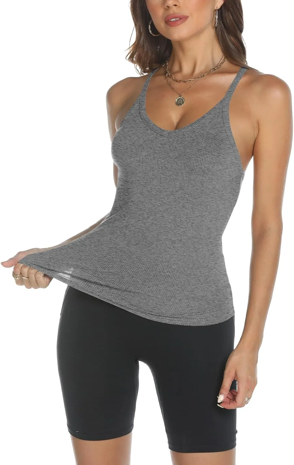 Trendy Queen Womens Workout Tank Tops Racerback Summer 2025 Camisole Top V Neck Ribbed Sleeveless Beach Fashion Clothes