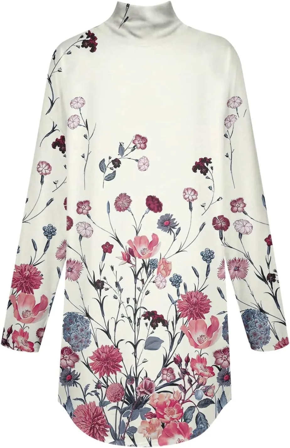 Tunic Tops for Women Loose Fit Fall Long Sleeve Shirts Mock Neck Work Tops Turtle Neck Side Split Floral Print Blouses