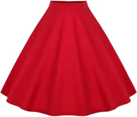 Women 50s Vintage Polka Dot A Line Pleated Midi Skirt Floral Cherry Cocktail Swing Skirt High Waist Knee Length Flared Skirt