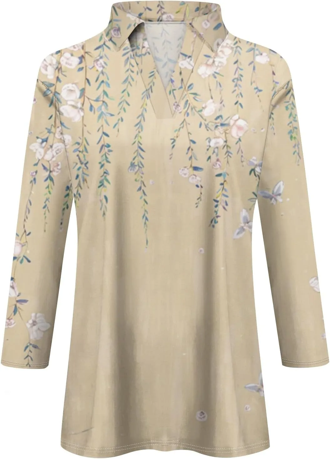 Women's 3/4 Sleeve Tops Polo Shirts V Neck Collared Tshirt Cute Printed Tee Blouse Casual Three Quarter Sleeve Tops
