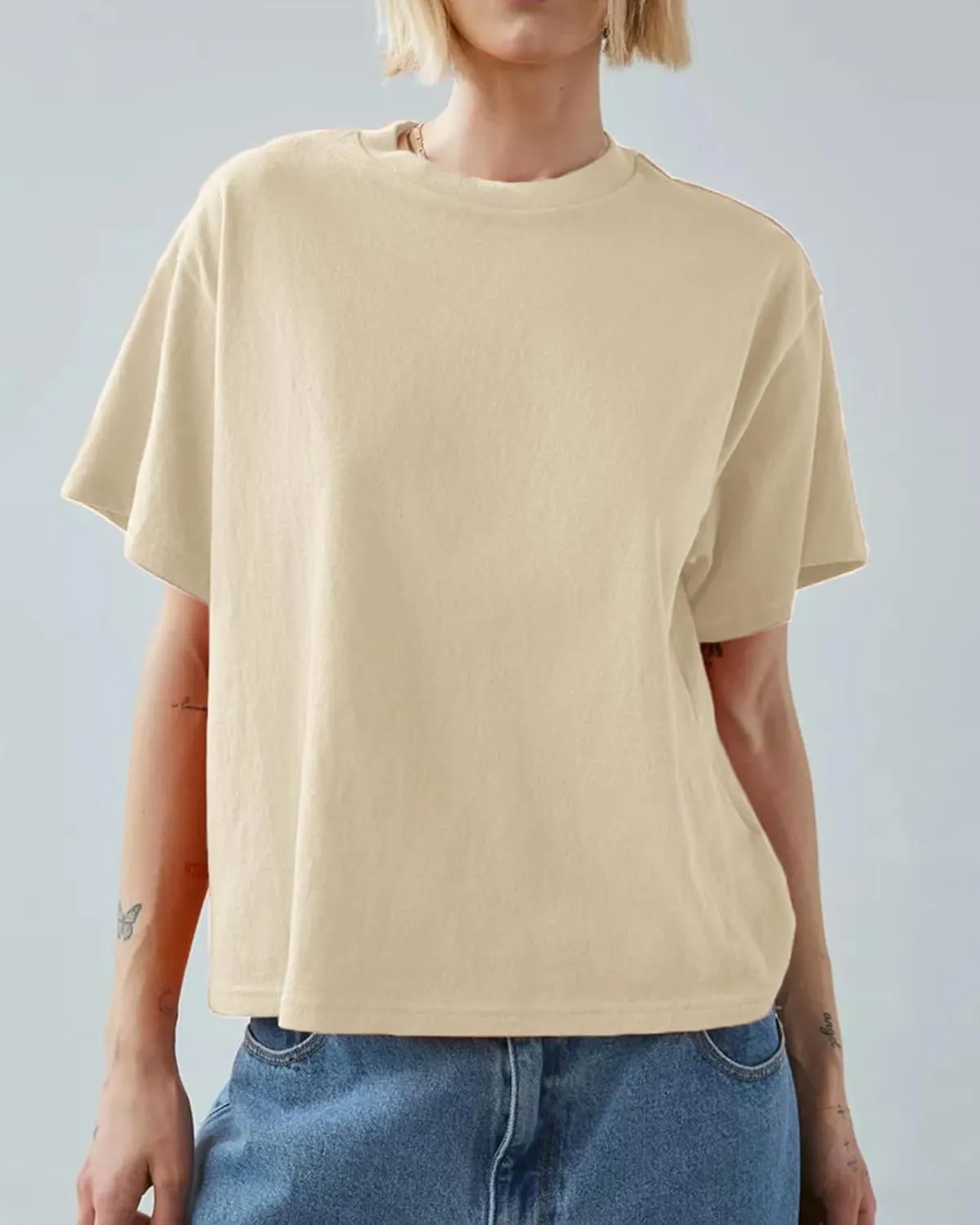 Women's Essentials Crewneck Short Sleeve T-Shirts Casual Boxy Tee Summer Tops Relaxed Fit