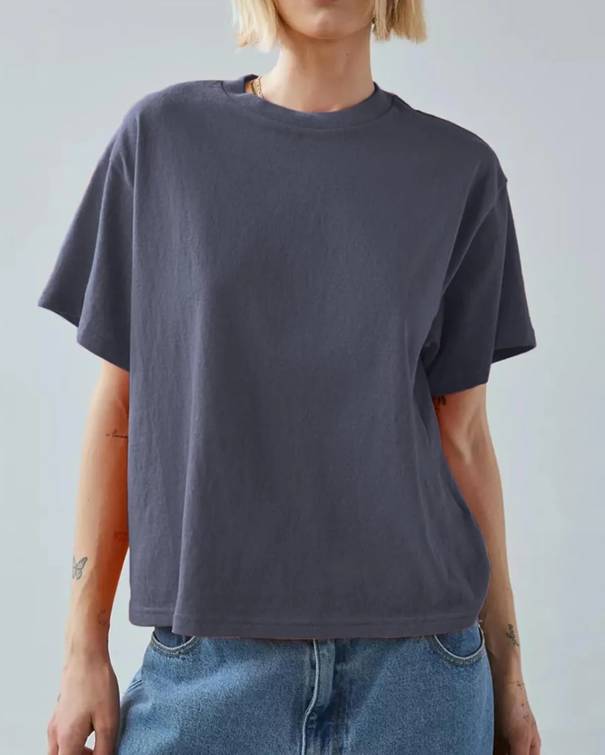 Women's Essentials Crewneck Short Sleeve T-Shirts Casual Boxy Tee Summer Tops Relaxed Fit