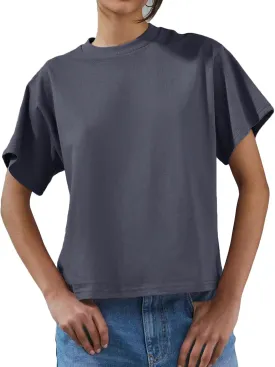Women's Essentials Crewneck Short Sleeve T-Shirts Casual Boxy Tee Summer Tops Relaxed Fit