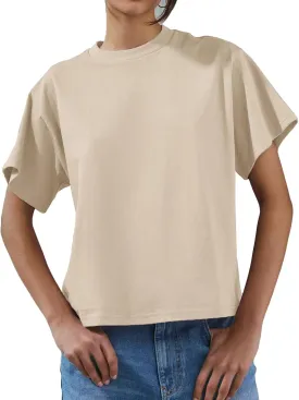 Women's Essentials Crewneck Short Sleeve T-Shirts Casual Boxy Tee Summer Tops Relaxed Fit