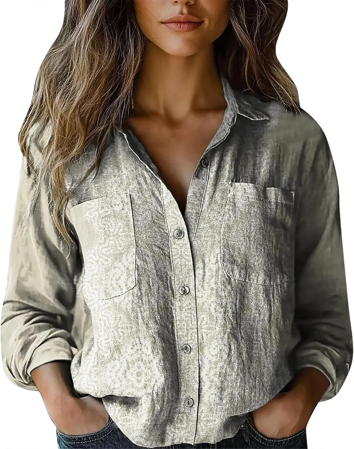Womens Ethnic Shirts Floral Print Long Sleeve V Neck Button Down Shirt Vintage Causal Boho Blouses Gauze Tunic Tops