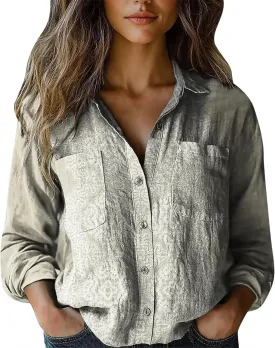 Womens Ethnic Shirts Floral Print Long Sleeve V Neck Button Down Shirt Vintage Causal Boho Blouses Gauze Tunic Tops