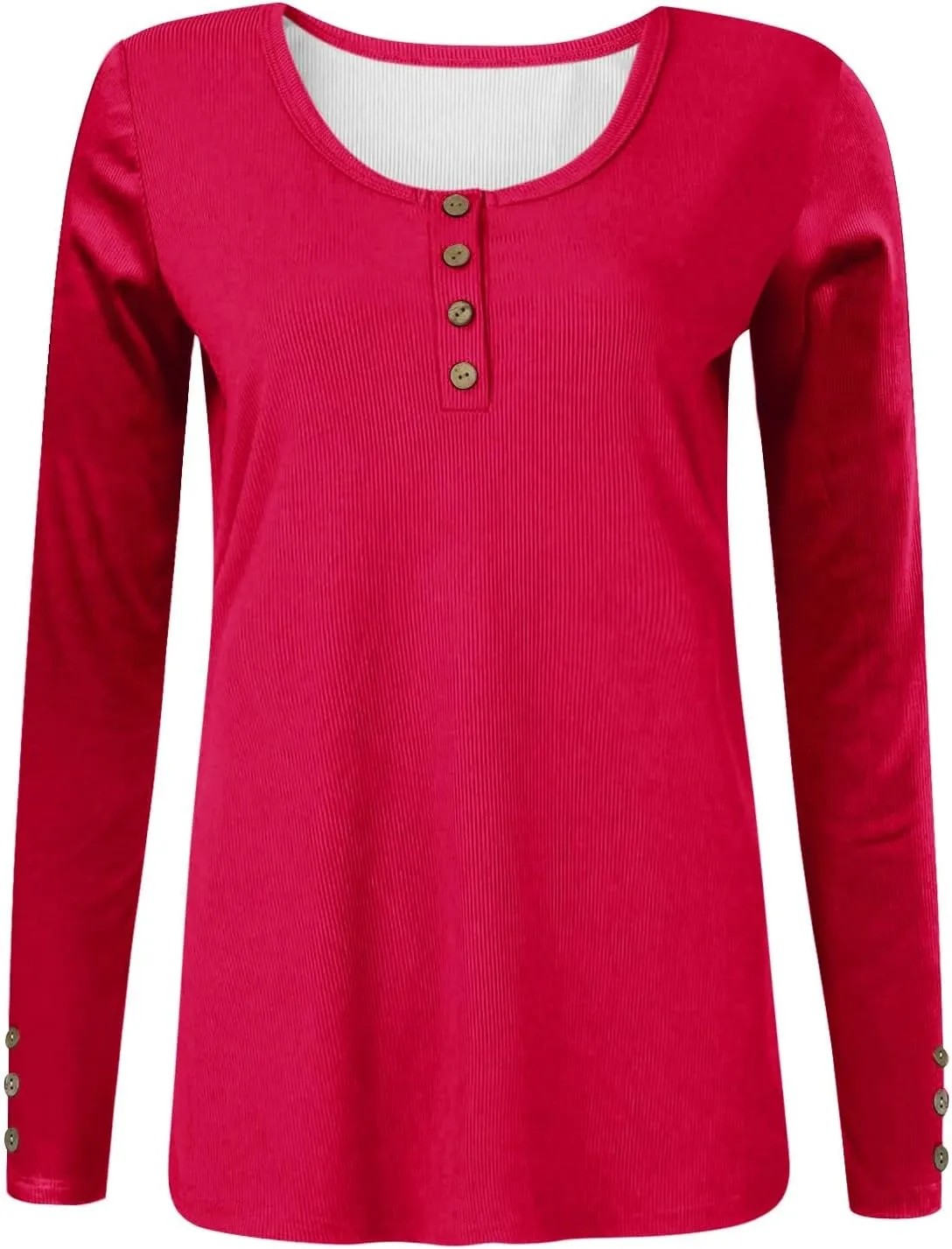 Womens Henley Tops Long Sleeve Fall Winter Henley Top Button Down Slim Fit Tops Basic Ribbed Knit T Shirts 2024