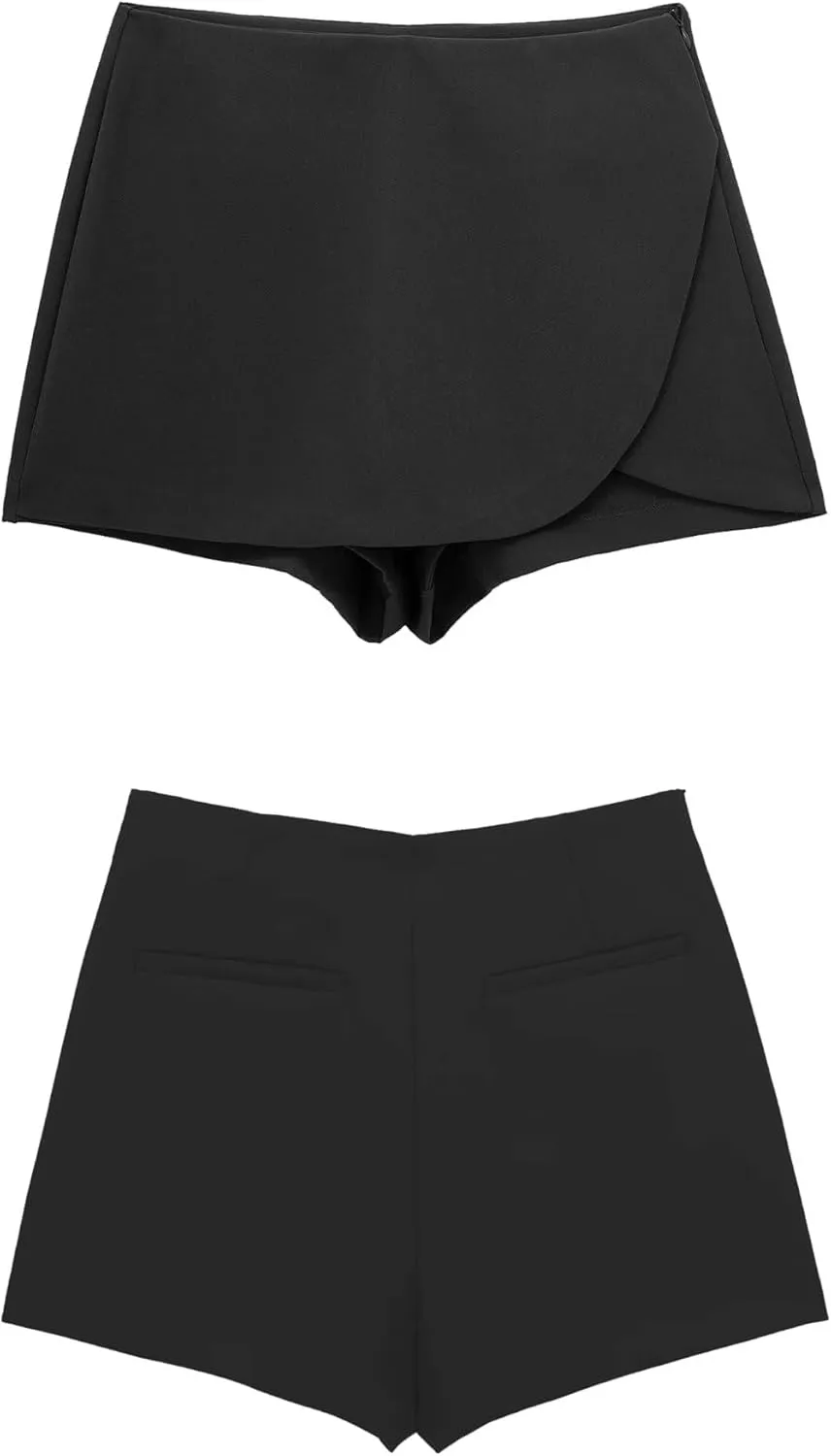 Women's High Waisted Skorts for Office Built-in Shorts Mini Skirt Asymmetrical Wrap Summer Workwear