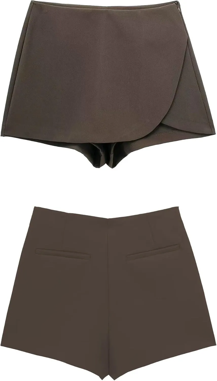 Women's High Waisted Skorts for Office Built-in Shorts Mini Skirt Asymmetrical Wrap Summer Workwear