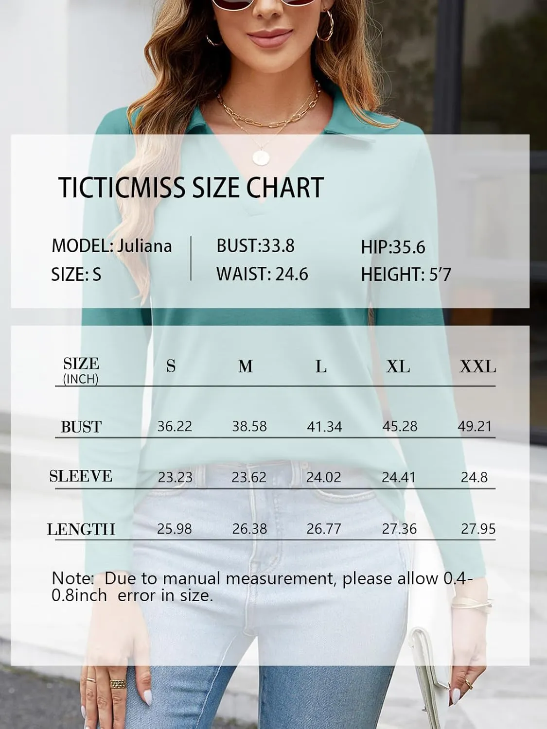 Women's Long Sleeve Shirts V Neck Tunic Tops Dressy Casual Basic Tees Blouse Loose Collar Polos