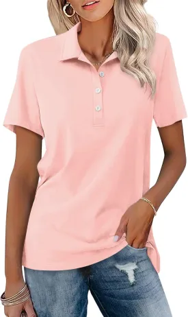 Womens Polo Shirts Short Sleeve Button Lapel Collared Summer Tops Business Casual Basic Tees