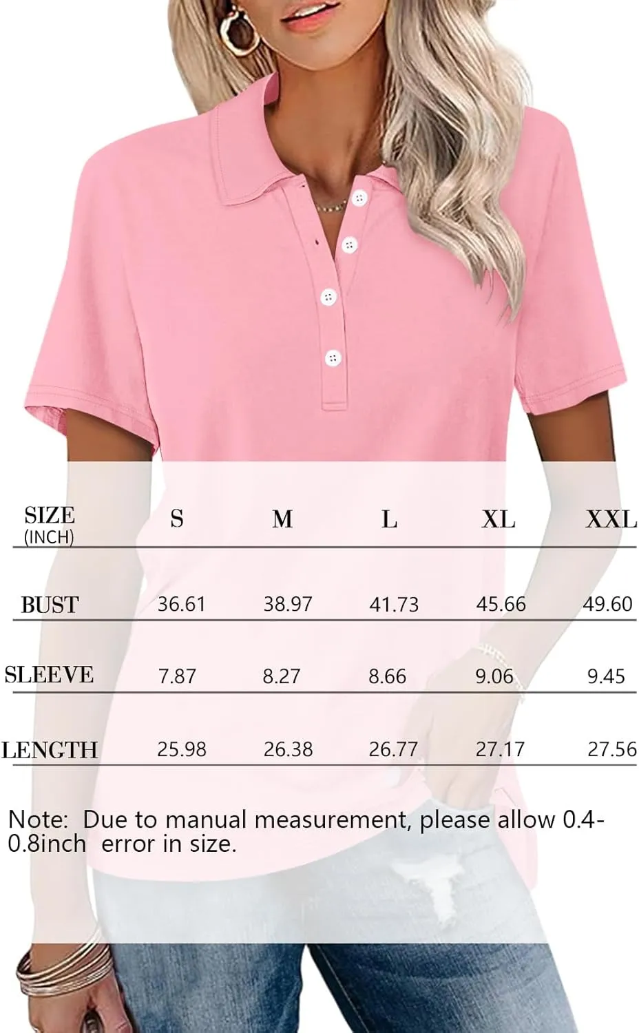 Womens Polo Shirts Short Sleeve Button Lapel Collared Summer Tops Business Casual Basic Tees