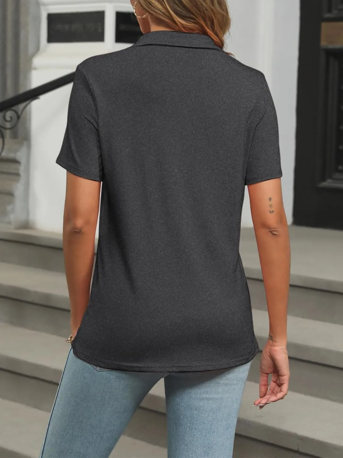 Womens Polo Shirts Short Sleeve Button Lapel Collared Summer Tops Business Casual Basic Tees
