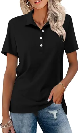Womens Polo Shirts Short Sleeve Button Lapel Collared Summer Tops Business Casual Basic Tees