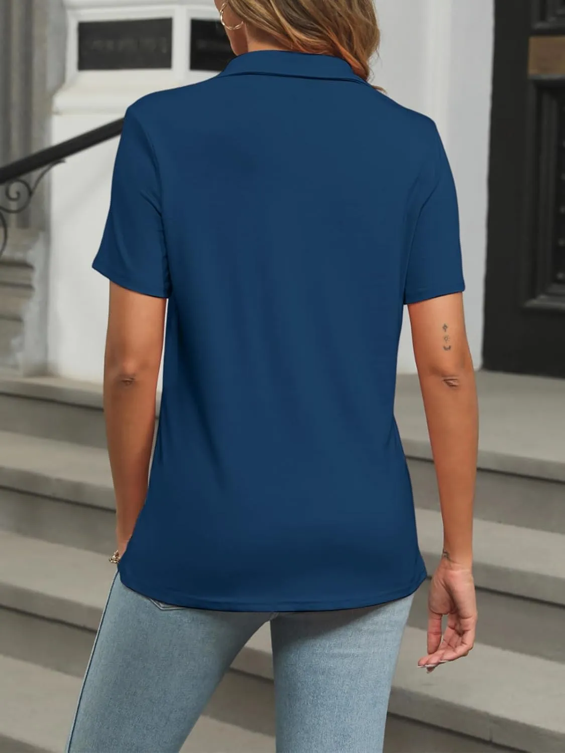 Womens Polo Shirts Short Sleeve Button Lapel Collared Summer Tops Business Casual Basic Tees