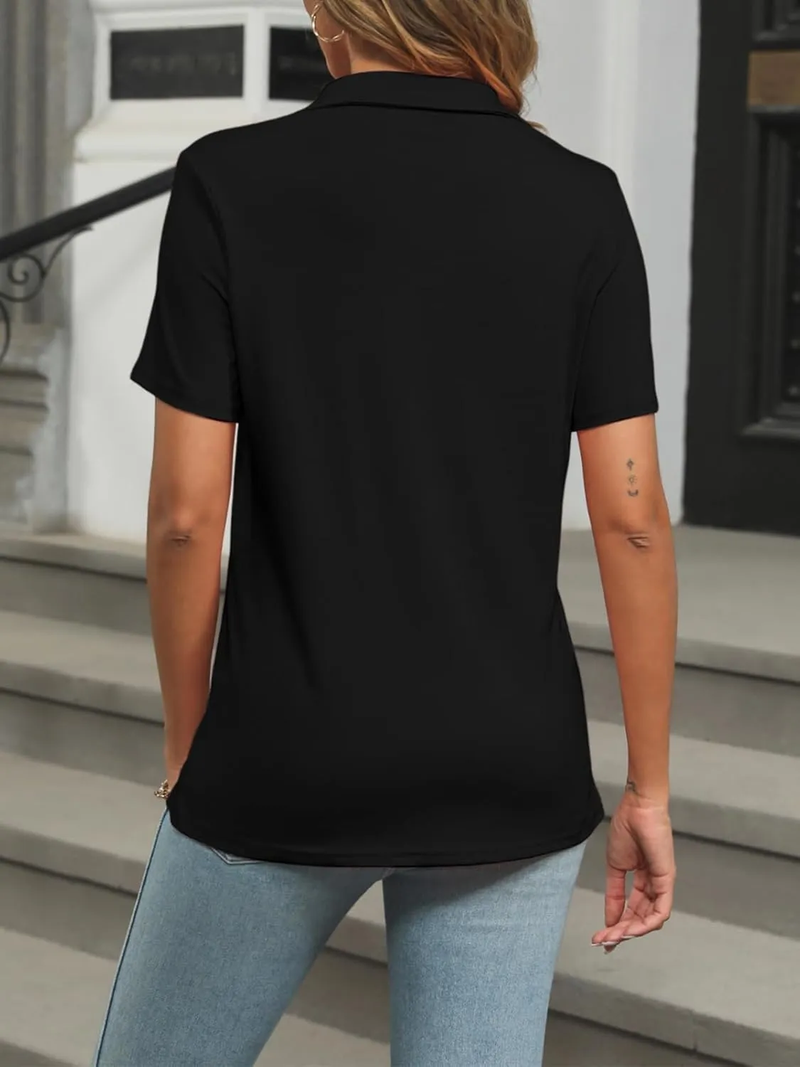 Womens Polo Shirts Short Sleeve Button Lapel Collared Summer Tops Business Casual Basic Tees