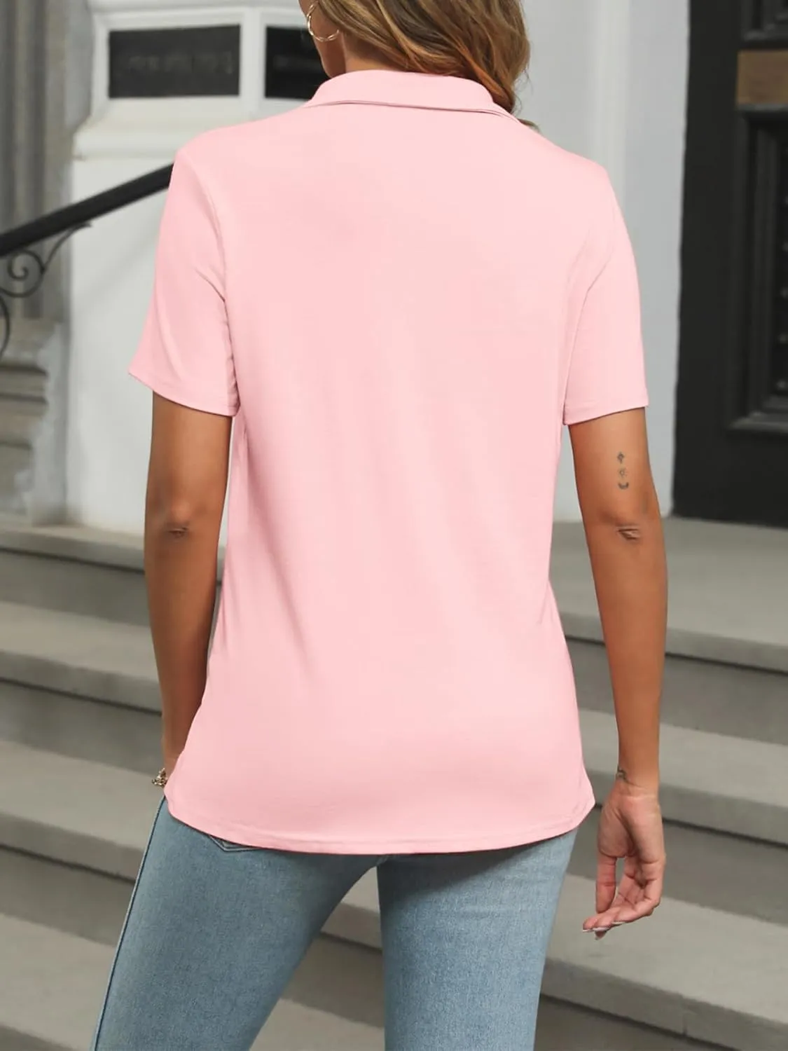 Womens Polo Shirts Short Sleeve Button Lapel Collared Summer Tops Business Casual Basic Tees