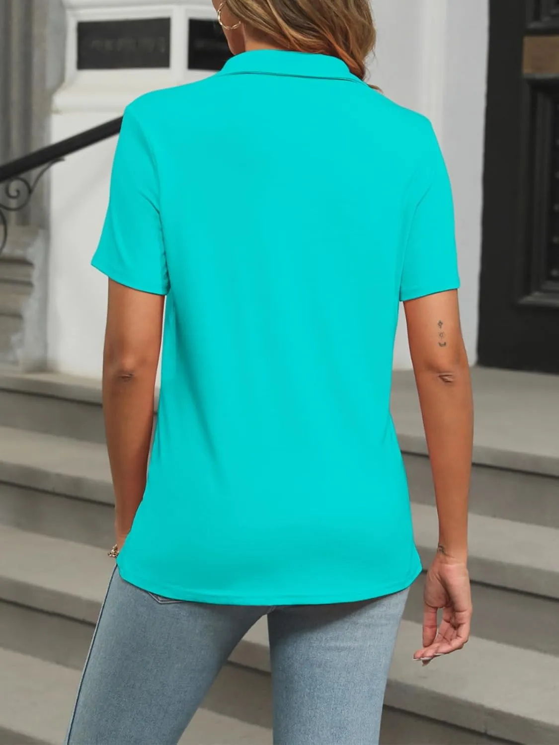 Womens Polo Shirts Short Sleeve Button Lapel Collared Summer Tops Business Casual Basic Tees