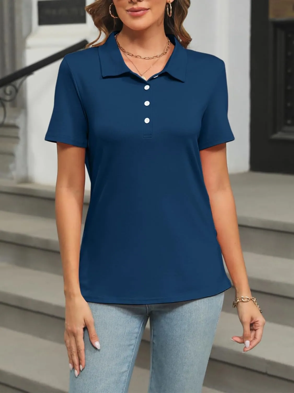 Womens Polo Shirts Short Sleeve Button Lapel Collared Summer Tops Business Casual Basic Tees