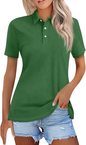 Womens Polo Shirts Short Sleeve Button Lapel Collared Summer Tops Casual Business Dressy Going Out Basic Tees