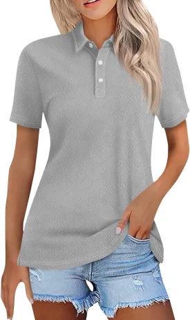 Womens Polo Shirts Short Sleeve Button Lapel Collared Summer Tops Casual Business Dressy Going Out Basic Tees