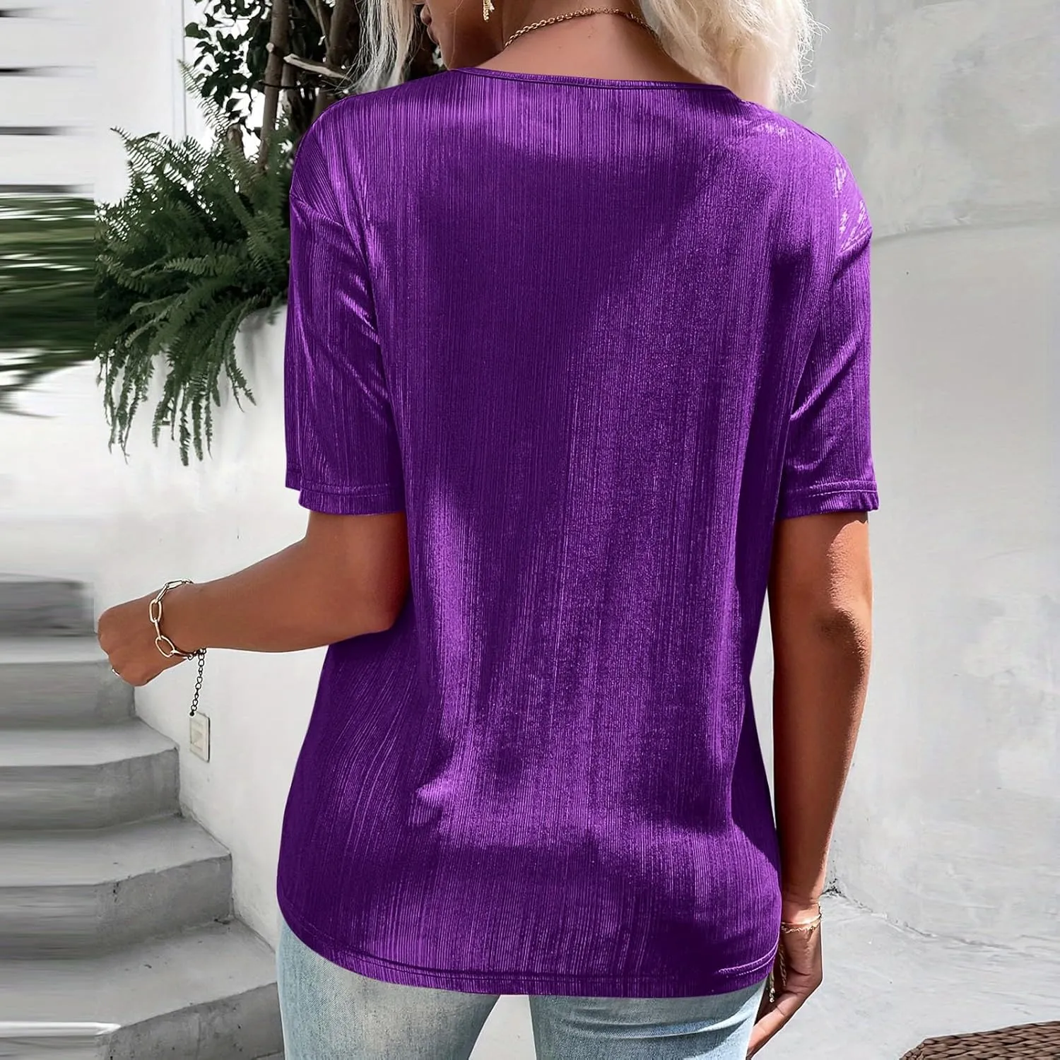 Women's Shiny Metallic Tops Short Sleeve T Shirt Glitter Party Disco Club Tees Holographic Music Festival Outfit