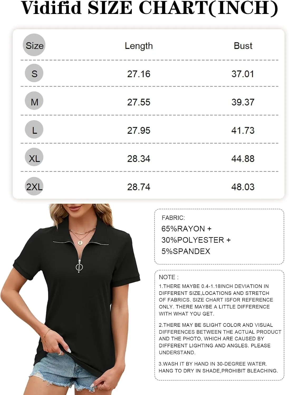 Women's Short Sleeve Zipper Polo Shirts Summer Collared Down T Shirts Top Casual Loose Fit Blouses