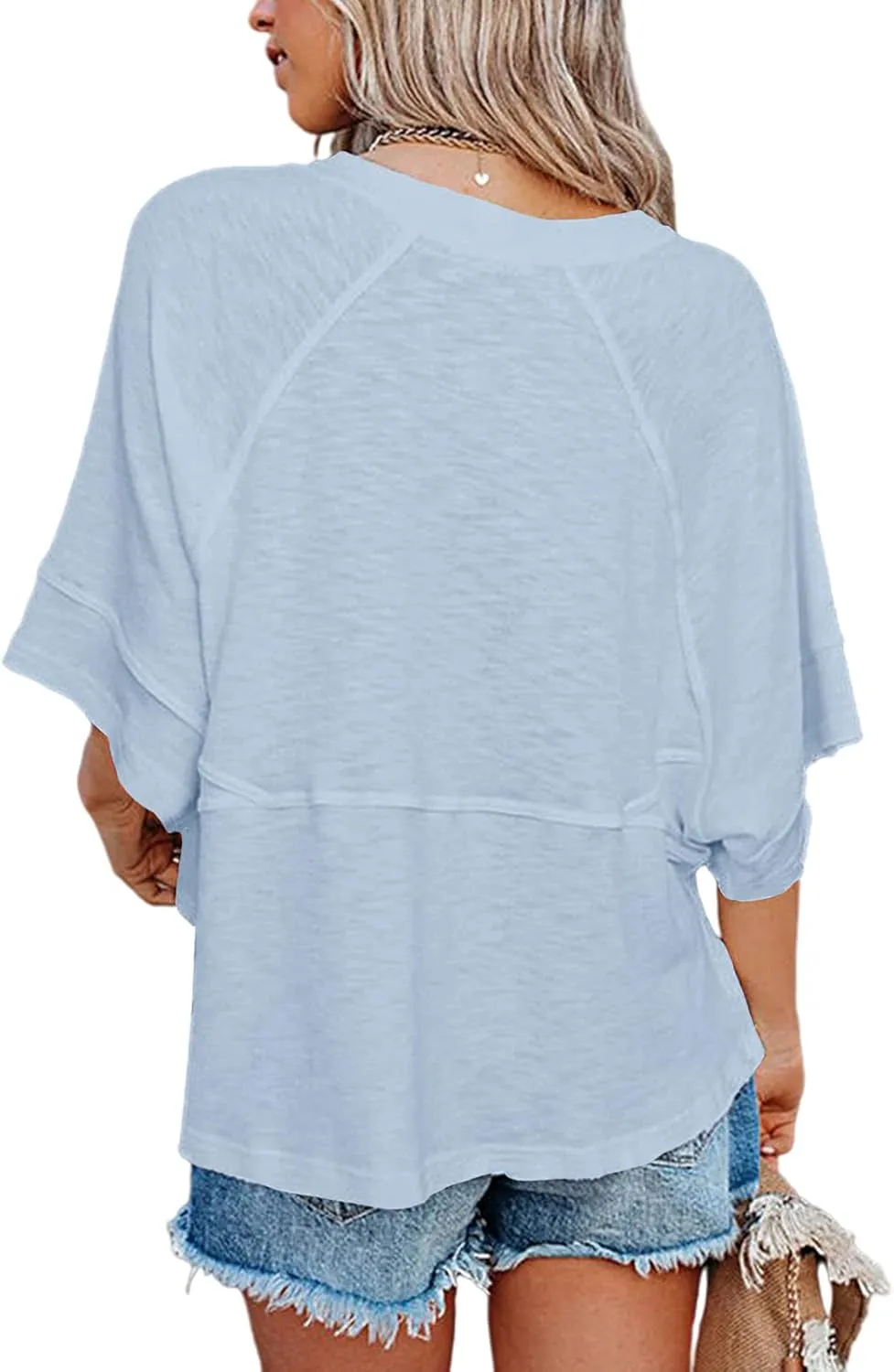 Women's Summer Casual Crewneck Batwing Half Sleeve T-Shirts Solid Color Loose Fit Cute Basic Flowy Tops Tees Blouses