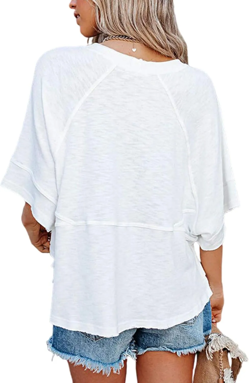 Women's Summer Casual Crewneck Batwing Half Sleeve T-Shirts Solid Color Loose Fit Cute Basic Flowy Tops Tees Blouses