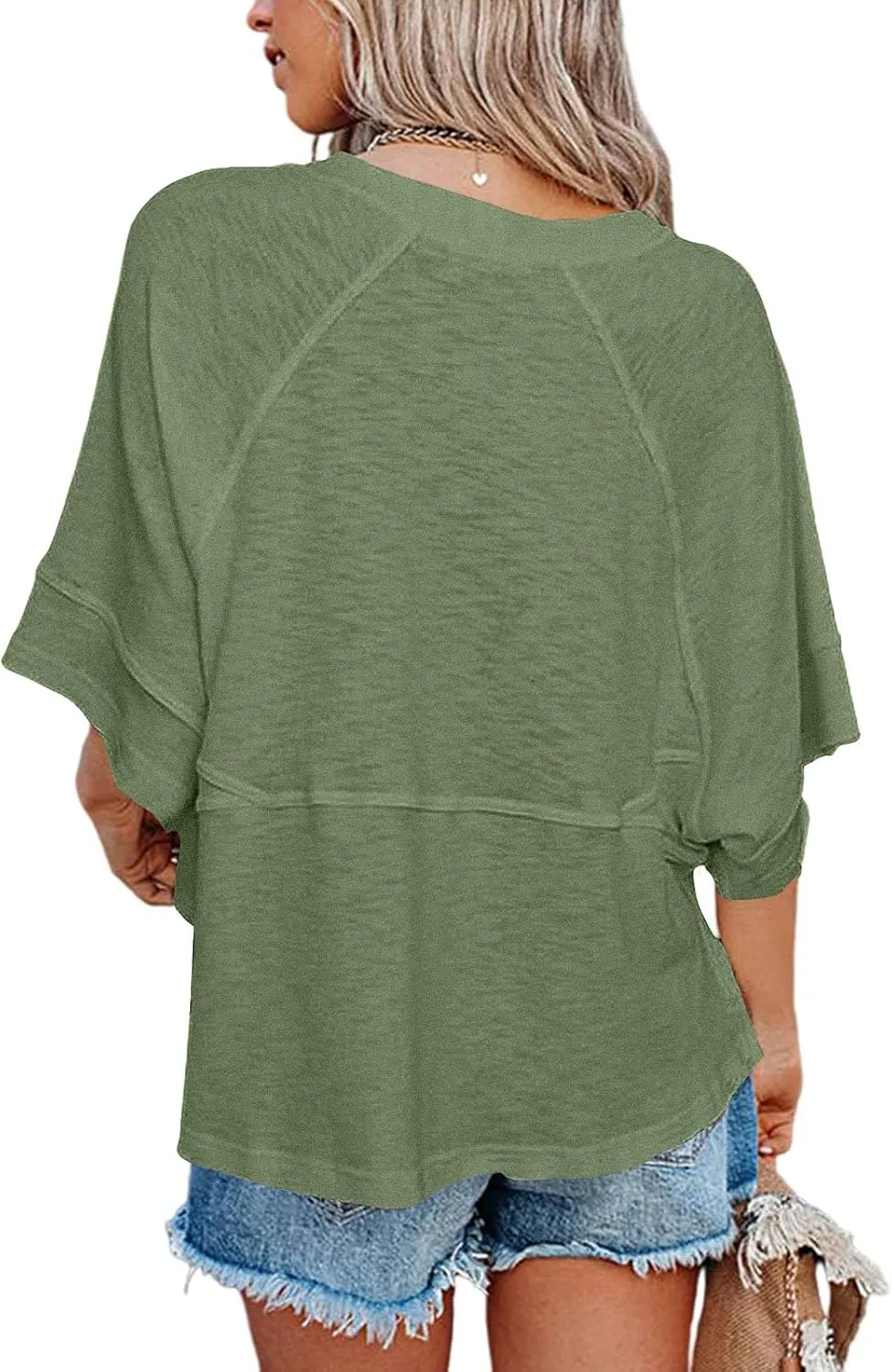 Women's Summer Casual Crewneck Batwing Half Sleeve T-Shirts Solid Color Loose Fit Cute Basic Flowy Tops Tees Blouses