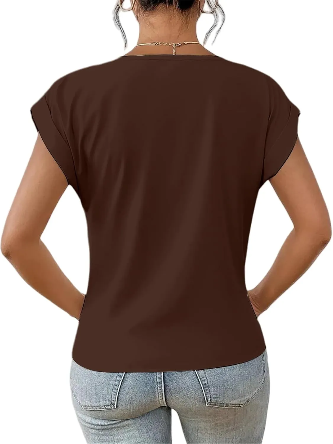 Womens Summer Tops Twist Front Shirt Cap Sleeve V Neck t-Shirts Casual Dressy Shirts Loose Fit tees Elegant Blouses
