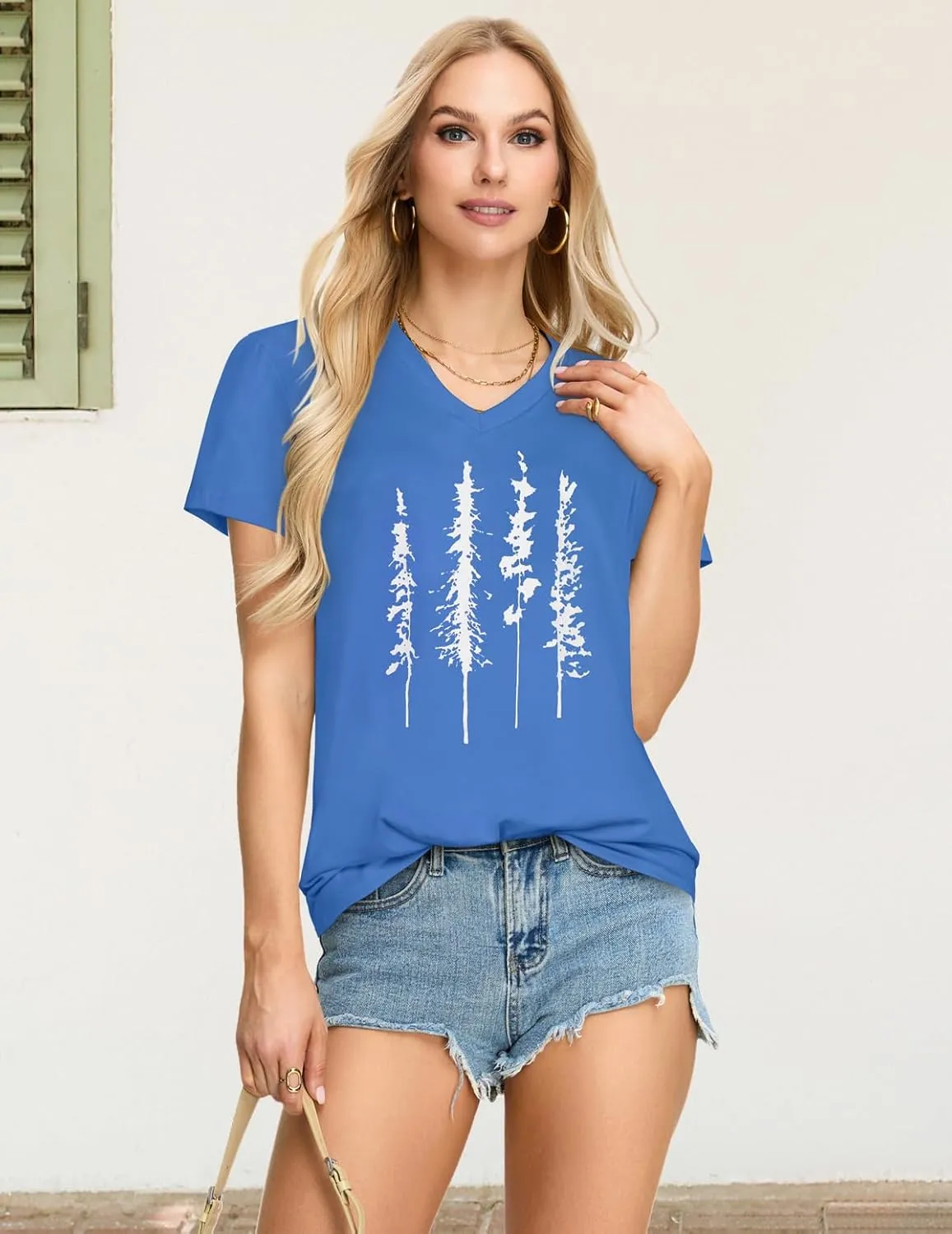 Womens T Shirts V Neck Short Sleeve Summer Tops Casual Basic Tees