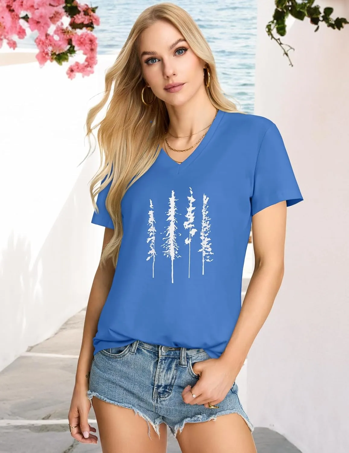 Womens T Shirts V Neck Short Sleeve Summer Tops Casual Basic Tees