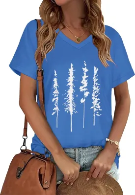 Womens T Shirts V Neck Short Sleeve Summer Tops Casual Basic Tees