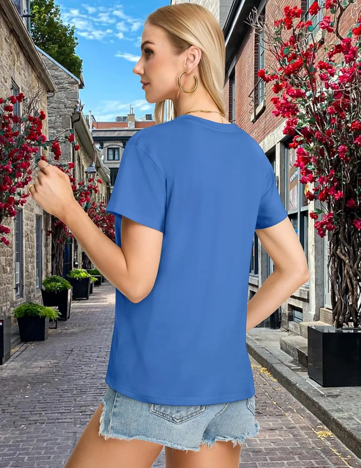 Womens T Shirts V Neck Short Sleeve Summer Tops Casual Basic Tees