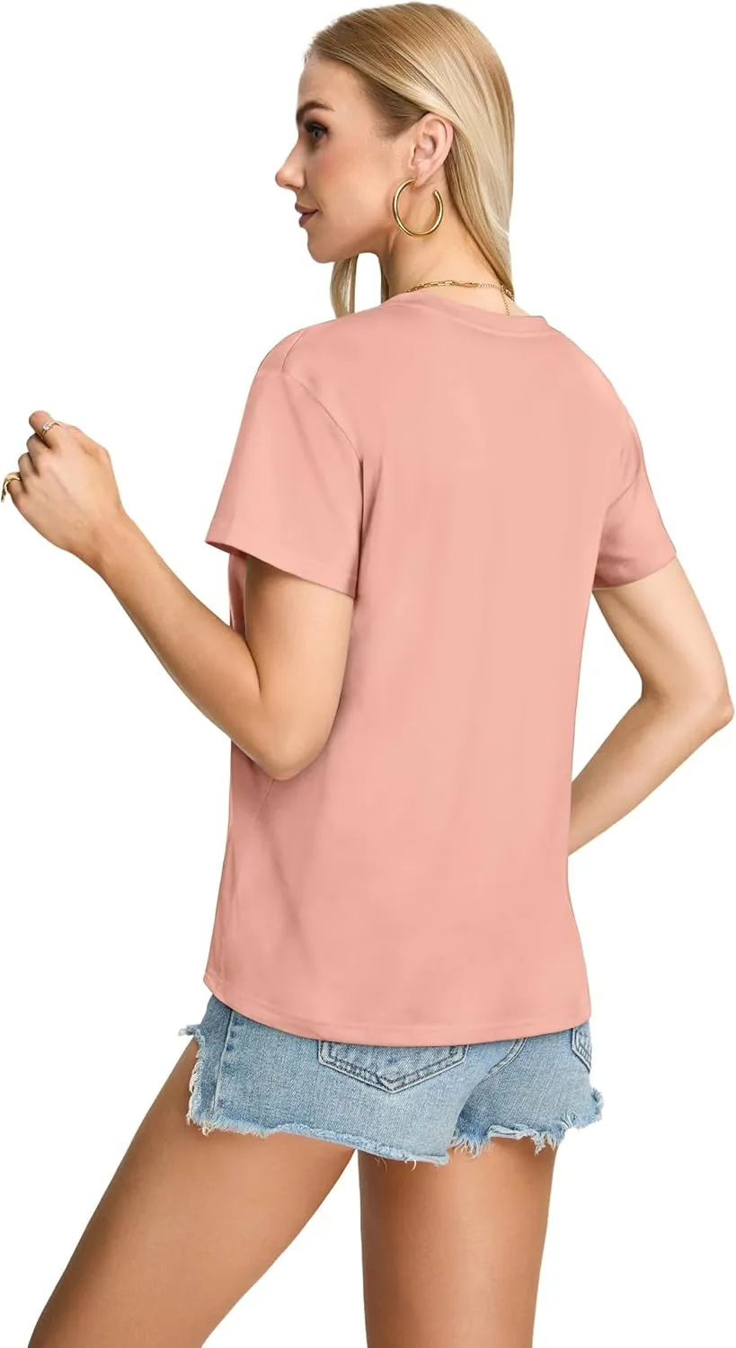 Womens T Shirts V Neck Short Sleeve Summer Tops Casual Basic Tees