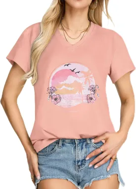 Womens T Shirts V Neck Short Sleeve Summer Tops Casual Basic Tees