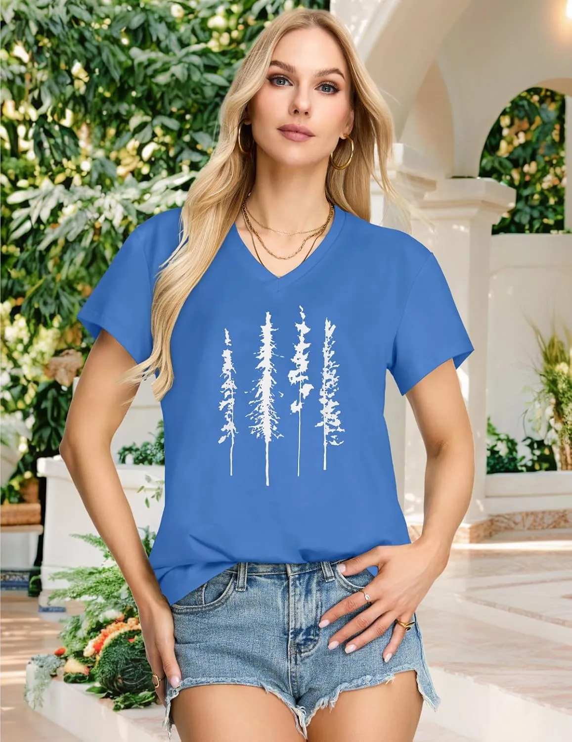 Womens T Shirts V Neck Short Sleeve Summer Tops Casual Basic Tees
