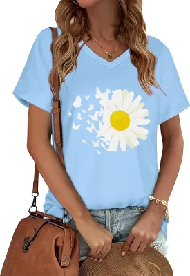 Womens T Shirts V Neck Short Sleeve Summer Tops Casual Basic Tees
