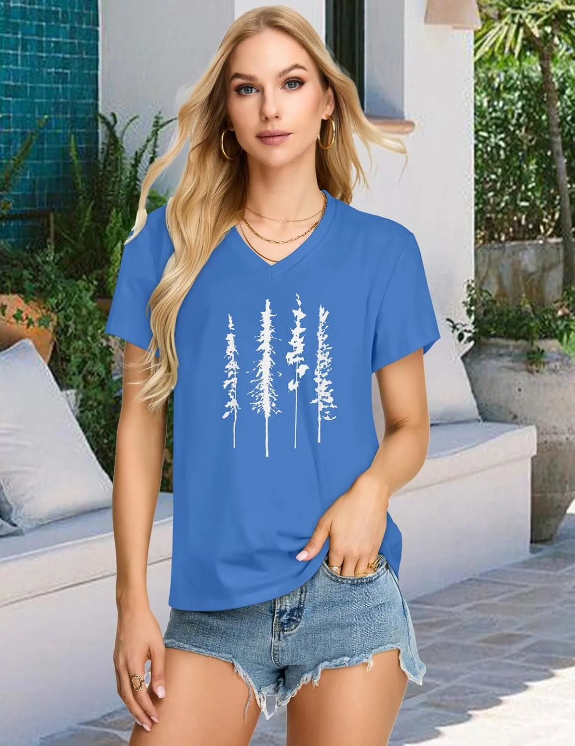 Womens T Shirts V Neck Short Sleeve Summer Tops Casual Basic Tees