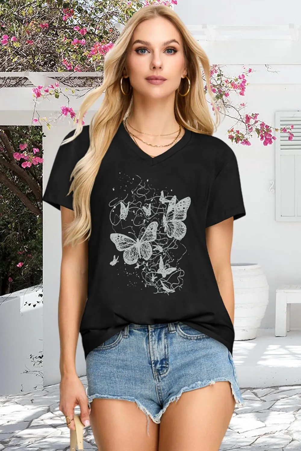 Womens T Shirts V Neck Short Sleeve Summer Tops Casual Basic Tees