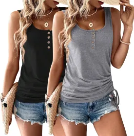 Womens Tank Tops, 2 Pack Summer Tank Tops for Women 2025, Sleeveless U Neck Loose Button Casual Henley Tops Shirts