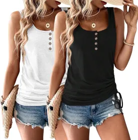 Womens Tank Tops, 2 Pack Summer Tank Tops for Women 2025, Sleeveless U Neck Loose Button Casual Henley Tops Shirts